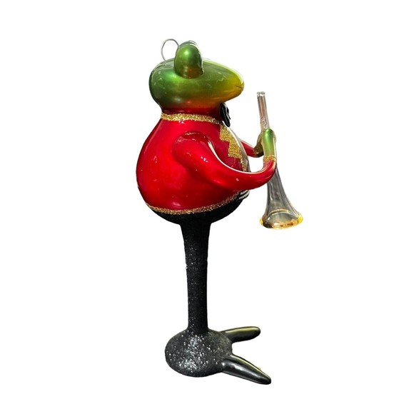Scottish Christmas Frog in Tuxedo with Trumpet Glass Christmas Ornament Decor 6" - Picture 4 of 15